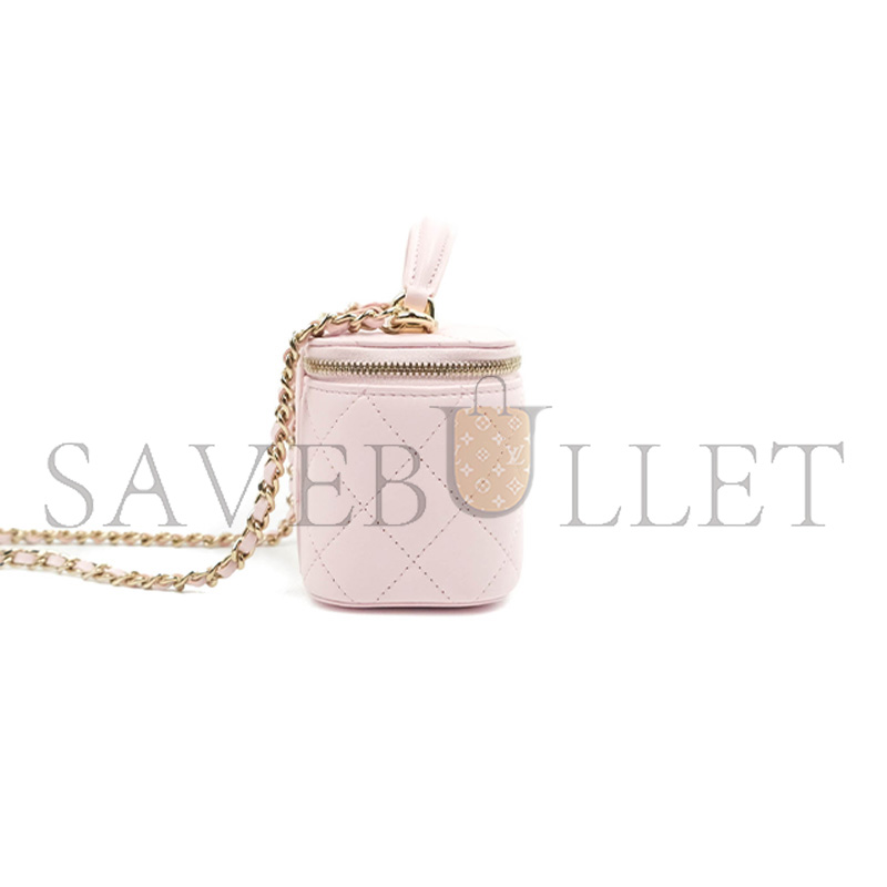 CHANEL MINI TOP HANDLE VANITY WITH CHAIN LIGHT PINK LAMBSKIN GOLD HARDWARE  (10*9*7cm)